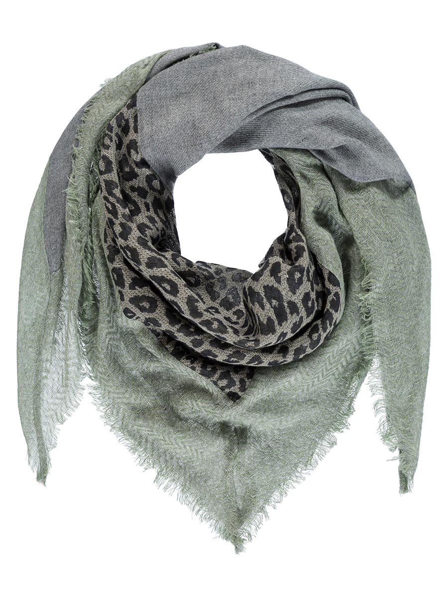 Trójkątny szalik melanżowy z akcentem lampartowym Passigatti