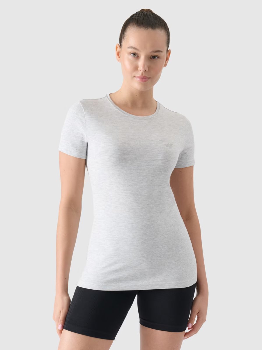 T-shirt slim gładki damski 4F 4FWMM00TTSHF2255-27M Szary