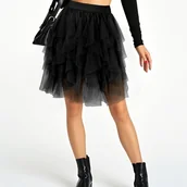 Spódnice - TEMU Elastyczna Spódnica A-Line z Tiulu dla Kobiet - Krótka, Jednokolorowa z Warstwowym Nakładem Siatkowym, Pranie w Pralce, Moda na Wiosnę/ do - miniaturka - grafika 1