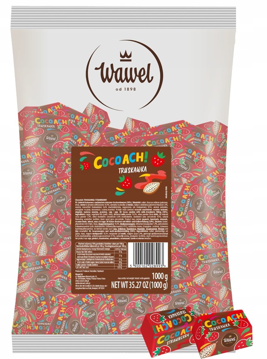 Wawel Cukierki kakaowe nadziewane Mleczno Truskawkowe COCOACH! 1kg