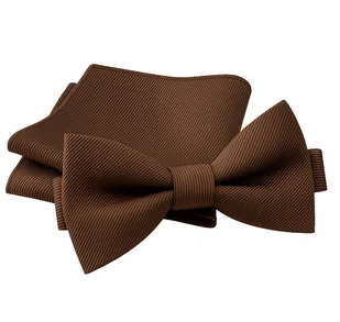 Zestaw mucha + poszetka - brązowa - Krawaty i muchy męskie - miniaturka - grafika 1