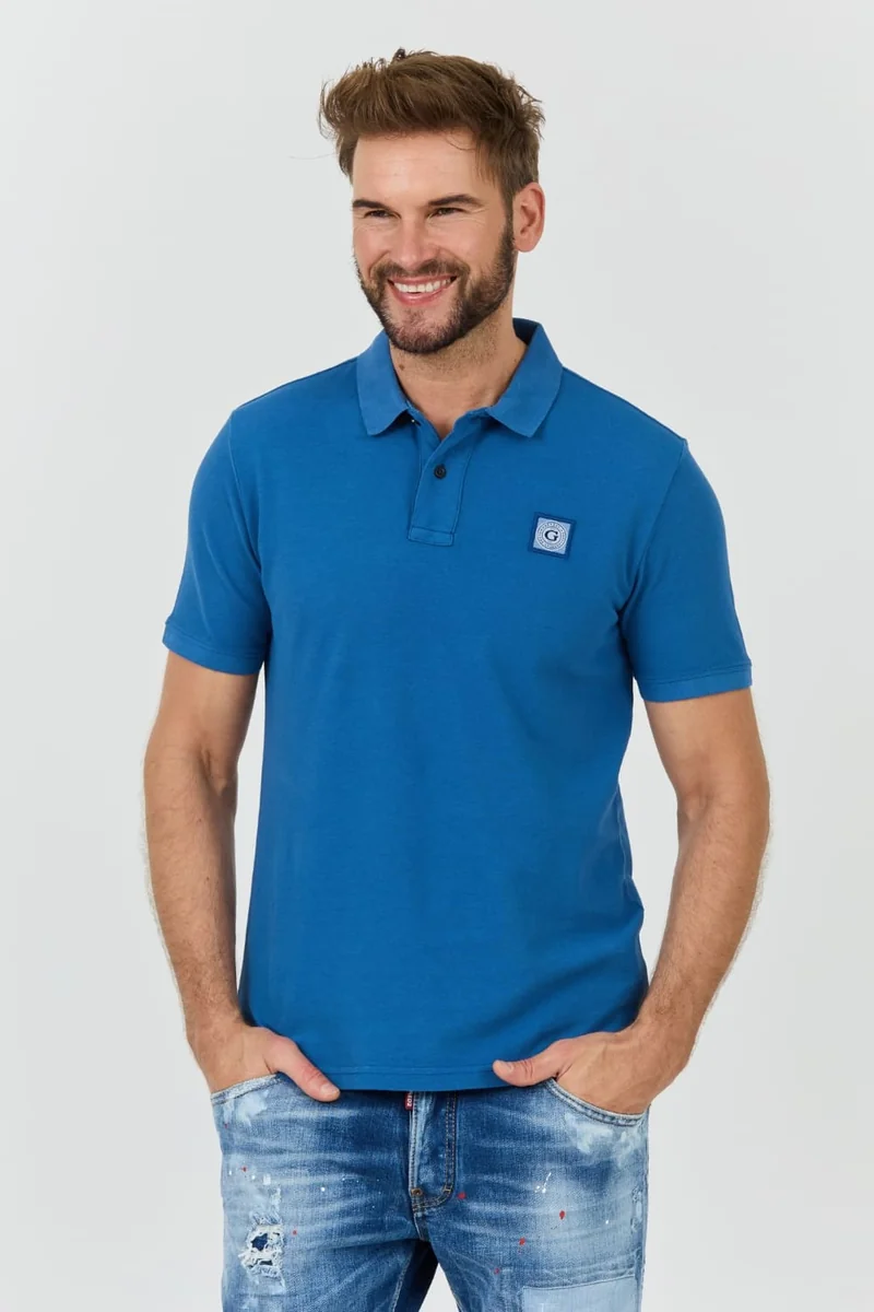 GUESS Niebieskie męskie polo Washed XL
