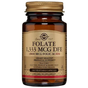 SOLGAR SOLGAR Folate 1,333 mcg DFE (800mcg Folic Acid) 100vegcaps - Witaminy i minerały dla sportowców - miniaturka - grafika 1