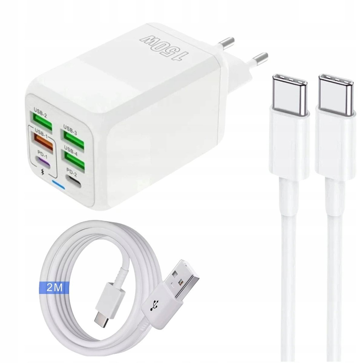Zestaw Szybka Ładowarka Sieciowa Usb Type-C + 2x Kabel Type C Pd150w