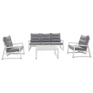 Meble ogrodowe - Tempo Style - Zestaw wypoczynkowy MIKONOS PLUS z aluminium, biało-szary Zestaw wypoczynkowy z sofą, stołem i 2 fotelami Zestaw mebli dla 5 osób - miniaturka - grafika 1