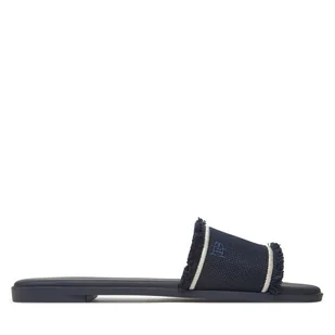 Klapki Tommy Hilfiger Fringe Canvas Flat Sandal FW0FW08908 Granatowy - Klapki i japonki damskie - miniaturka - grafika 1