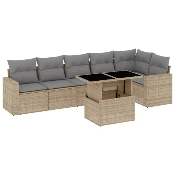 Beżowy zestaw mebli ogrodowych z rattanem PE, 62-100 x 55 x 44/73 cm