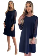 Sukienki - GRANATOWA KLASYCZNA ELEGANCKA WIZYTOWA SUKIENKA MINI 3/4 RĘKAW ROZMIAR 42 - miniaturka - grafika 1