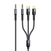 Kable USB - USAMS Kabel pleciony 3w1 1,2m Fast Charge (lightning/USB-C/Jack 3,5mm na Jack 3,5mm) SJ556YP01 (US-SJ556) - miniaturka - grafika 1
