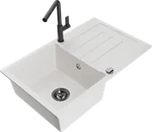 Zlewozmywaki z baterią - Mexen Bruno zlewozmywak granitowy 1-komorowy z ociekaczem i baterią kuchenną Flora, biały - 6513-20-670401-70-B - miniaturka - grafika 1