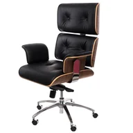 Fotele i krzesła biurowe - D2.DESIGN Fotel biurowy VIP czarna skóra,orzechowy fornir, chrom 89070 - miniaturka - grafika 1
