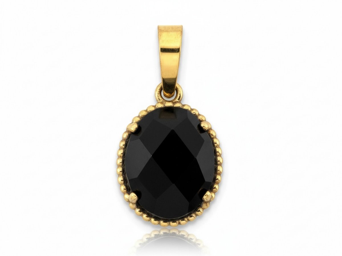 Złota zawieszka owalny onyks żółte złoto próba 585 z cyrkoniami elegancka subtelna na prezent