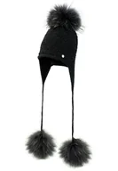 Czapki dla dzieci - Czapka dla dziewczynki na zimę CARMINIA z trzema pomponami czarny - miniaturka - grafika 1