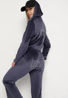 Komplety damskie - Granatowy Welurowy Komplet Dresowy z Cyrkoniową Aplikacją Bluza i Spodnie Mitene - miniaturka - grafika 1