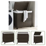 Kosze na bieliznę - The Living Store Kosz na pranie z kółkami Ciemnobrązowy 60x35x60,5 cm Rattan - miniaturka - grafika 1