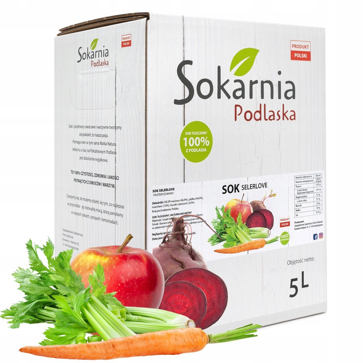 SOK WARZYWNY Z SELEREM NACIOWYM JABŁKIEM BURAKIEM SelerLove 5L ZDROWY