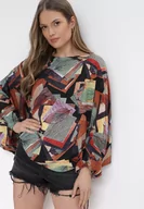 Bluzki damskie - Czarno-Zielona 3w1 Bluzka Kombinezon i Spodnie z Geometrycznym Wzorem i Szerokimi Nogawkami Madelinn - miniaturka - grafika 1