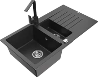 Zlewozmywaki z baterią - Mexen Matias zlewozmywak granitowy 1,5-komorowy z ociekaczem i baterią kuchenną Rita, czarny nakrapiany  - 6502-76-670300-76 - miniaturka - grafika 1