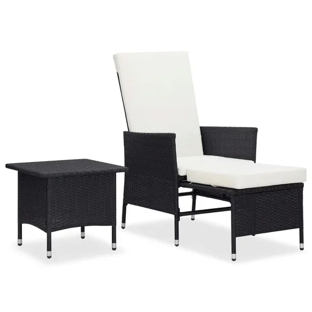 Zestaw Mebli Ogrodowych z Rattanu PE Czarny, Stolik i Fotel, 62x131x106 cm