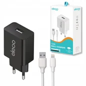 Ładowarki do telefonów - Ładowarka sieciowa szybka do telefonu USB-A 2A CZARNA + kabel LIghtning 1m - miniaturka - grafika 1