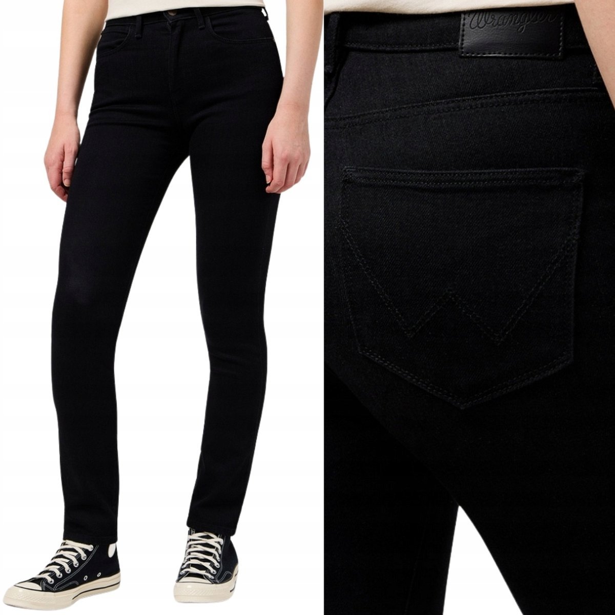 Wrangler SLIM Retro wysokie czarne proste damskie spodnie jeansowe W33 L34