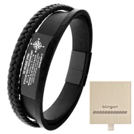 Bransolety męskie - Bransoletka z GRAWEREM męska skórzana CZARNA stal - miniaturka - grafika 1