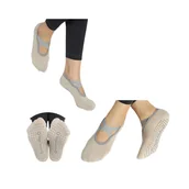 Skarpetki damskie - Skarpetki antypoślizgowe do jogi, fitnessu, pilatesu beżowe z gumkami - miniaturka - grafika 1