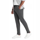 Spodnie męskie - Dzianinowe spodnie męskie z gumką w pasie ciemnoszare OM-PACP-0116 V2 r M - miniaturka - grafika 1