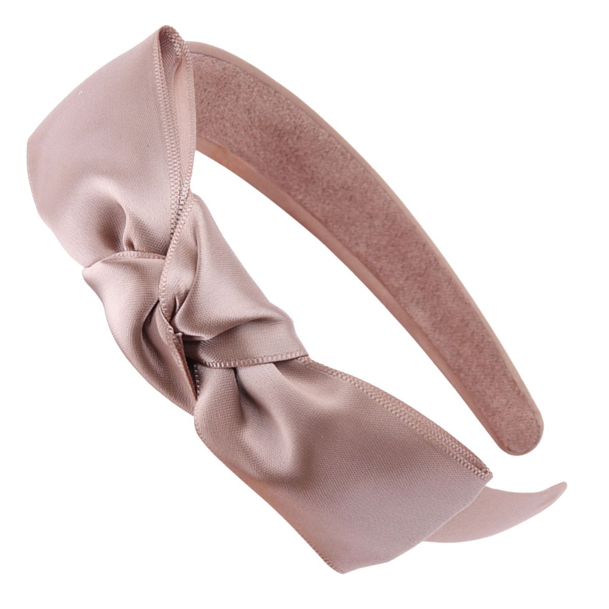 Opaska do Włosów Beżowa Szeroka na Głowę Satynowa z Kokardą Lekka i Wygodna