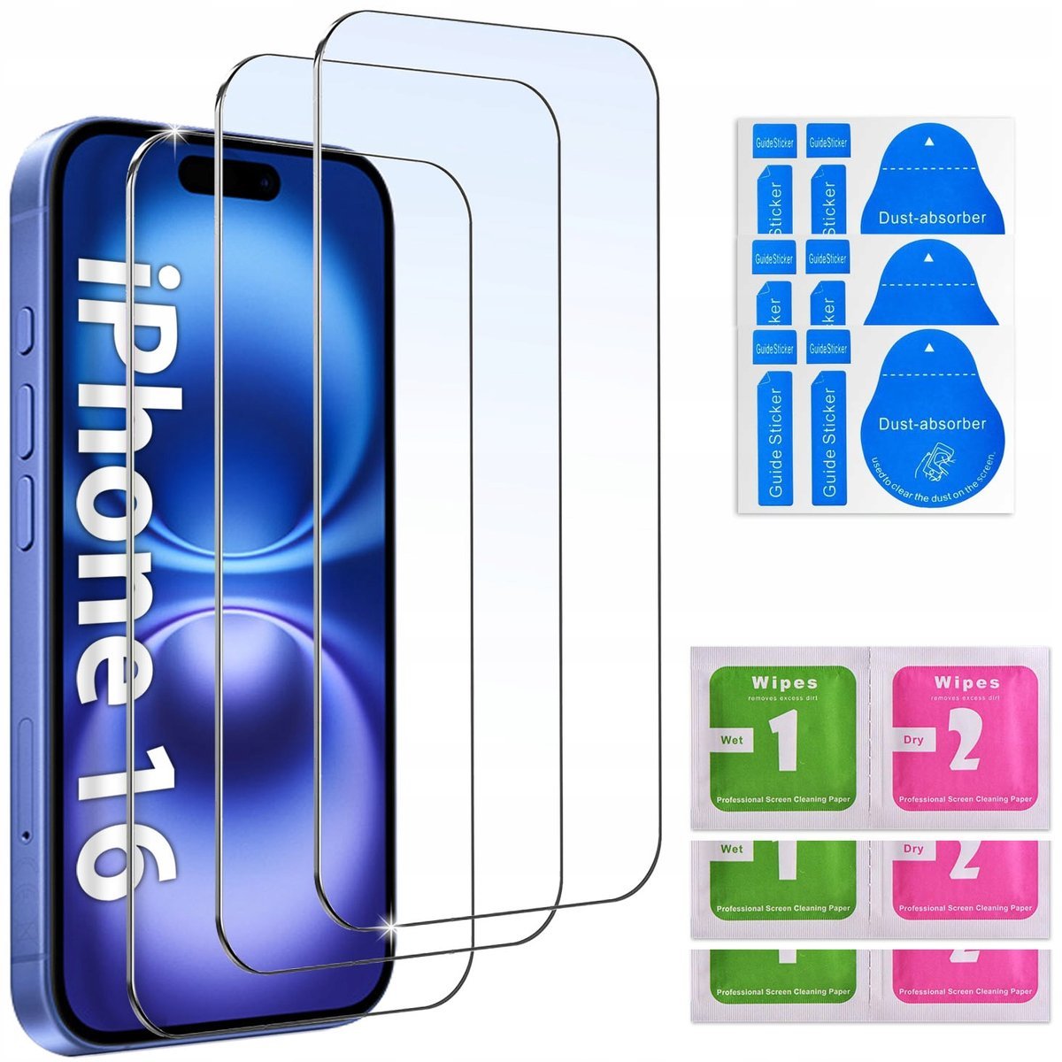 3x SZKŁO HARTOWANE 9H do iPhone 16 SZYBKA