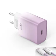 Ładowarki do telefonów - XO ładowarka sieciowa CE18 PD 30W 1x USB-C fioletowo-biała + kabel USB-C - USB-C - miniaturka - grafika 1