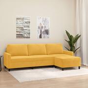 Sofy i kanapy - 3-osobowa sofa z podnóżkiem, jasnożółty, 210 cm, aksamit  Lumarko - miniaturka - grafika 1
