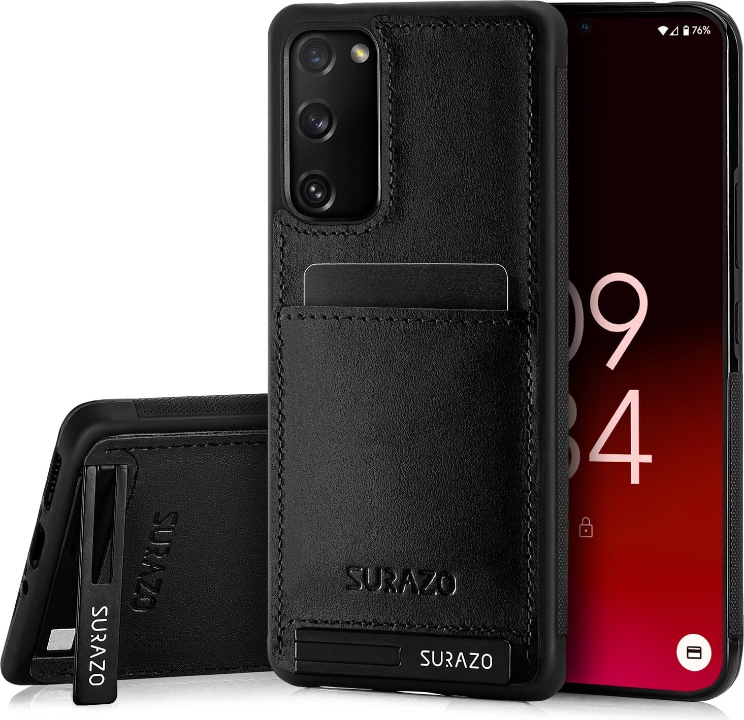 SURAZO Premium skórzane etui na telefon Samsung Galaxy S20 FE 5G - odporne na wstrząsy skórzane etui na telefon komórkowy z funkcją podstawki, zderzak ochronny, czarne