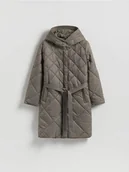 Płaszcze damskie - Reserved - Pikowany płaszcz z wiązaniem - brązowy - miniaturka - grafika 1