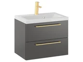 Szafki łazienkowe - Szafka Wisząca Z Umywalką RON 60 cm - Titan Mat - Uchwyty Złote Szczotkowane - miniaturka - grafika 1