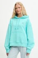 Bluzy damskie - Tommy Jeans bluza bawełniana damska kolor turkusowy z kapturem DW0DW19414 - miniaturka - grafika 1