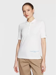 Koszulki sportowe damskie - Tommy Hilfiger Polo Logo WW0WW37628 Biały Slim Fit - grafika 1