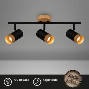 Briloner Reflektor sufitowy Plek GU10 czarny/drewno 3-pkt. - Lampy sufitowe - miniaturka - grafika 5