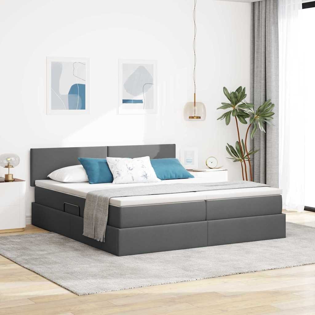 vidaXL Łóżko Ze LED Lights Ciemnoszary 200 x 200 cm tkanina