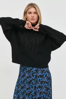 Swetry damskie - Karl Lagerfeld sweter wełniany damski kolor czarny lekki z półgolfem - grafika 1