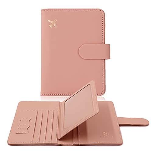 Melsbrinna Etui na paszport, przegródki na paszport, urocze etui na paszport dla kobiet/mężczyzn, wodoodporny portfel podróżny blokujący RFID, różowy, Elegancki i funkcjonalny