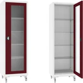 Meble i wyposażenie gabinetów medycznych - XSML.101.9010.3005 mobilna szafa lekarska 1-skrzydłowa 1-komorowa biało-bordowa na kołach - miniaturka - grafika 1