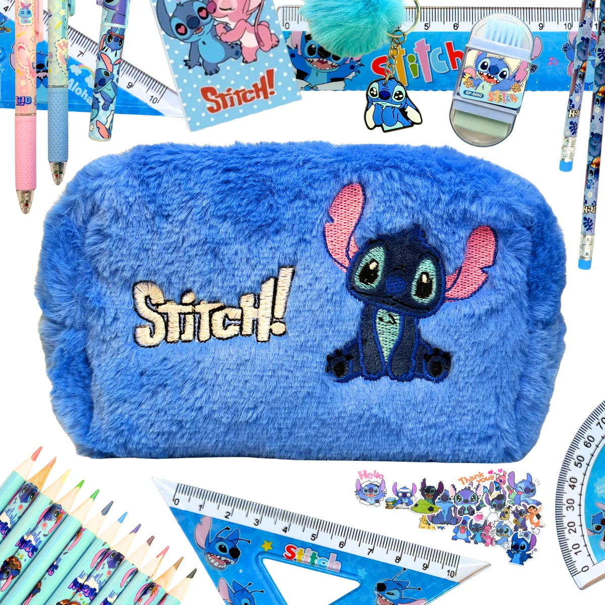 Piórnik Szkolny Stitch z Wyposażeniem Akcesoria PREMIUM Zestaw Niebieski
