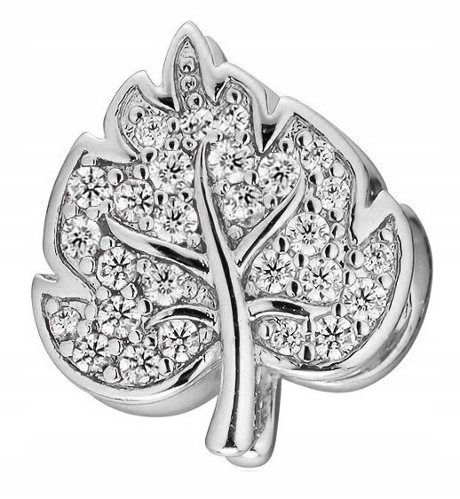 Charms Srebrny Listek Białe Cyrkonie Liść z Cyrkoniami Leaf SREBRO 925