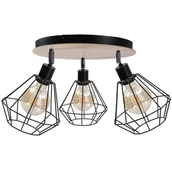Lampy sufitowe - KET Regulowana LAMPA sufitowa metalowa OPRAWA industrialna czarna drewno - miniaturka - grafika 1