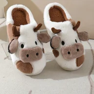Kapcie damskie - TEMU Przytulne kapcie z nadrukiem krowy - miękki i puszysty materiał, ciepły i wygodny podkład TPR, idealne do użytku domowego i na co dzień, do - miniaturka - grafika 1