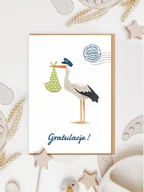Kartki okolicznościowe i zaproszenia - Karnet Narodziny - Bocian gratulacje - miniaturka - grafika 1