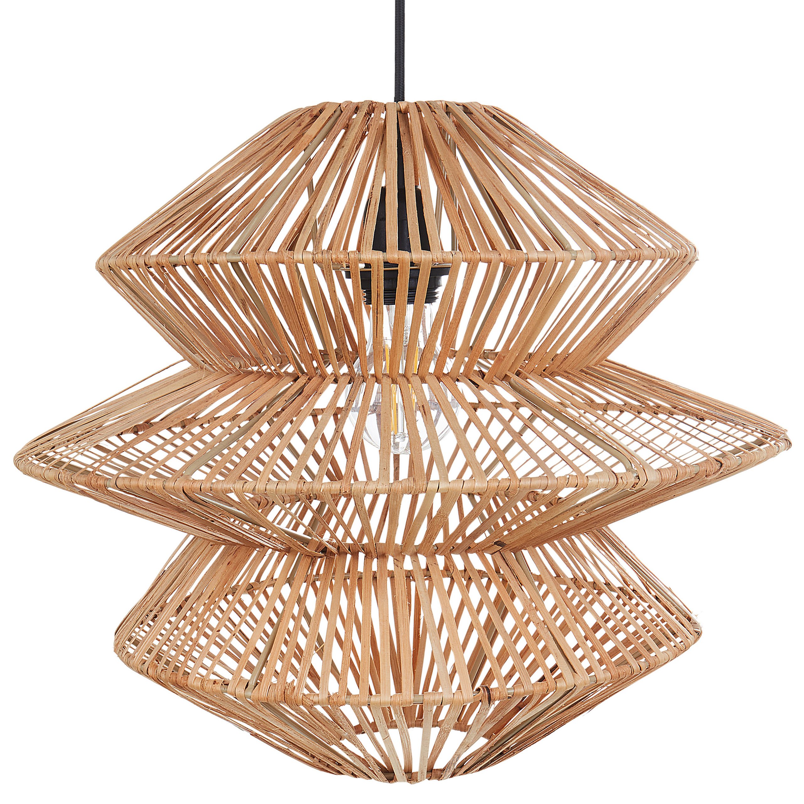 BELIANI Lampa wisząca naturalna rattanowy klosz czarna podstawa żelazna lampa sufitowa boho oświetlenie do salonu jadalni
