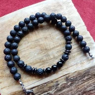 Bransoletki - AMULET Ochronny Czarny TURMALIN Naszyjnik MĘSKI Lawa Wulkan. Kamienie 45cm /GiovanniDivine - miniaturka - grafika 1