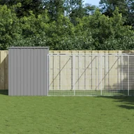 Sprzęt podróżny i transportery dla psów - vidaXL Buda dla psa, z wybiegiem, jasnoszara, 214x661x181 cm, stal - miniaturka - grafika 1